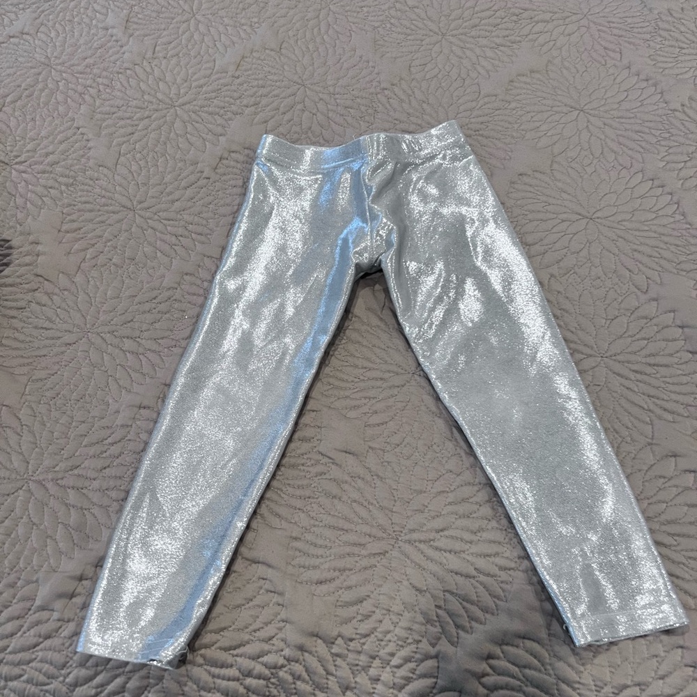 Silver Metallic Girls Leggings EUC